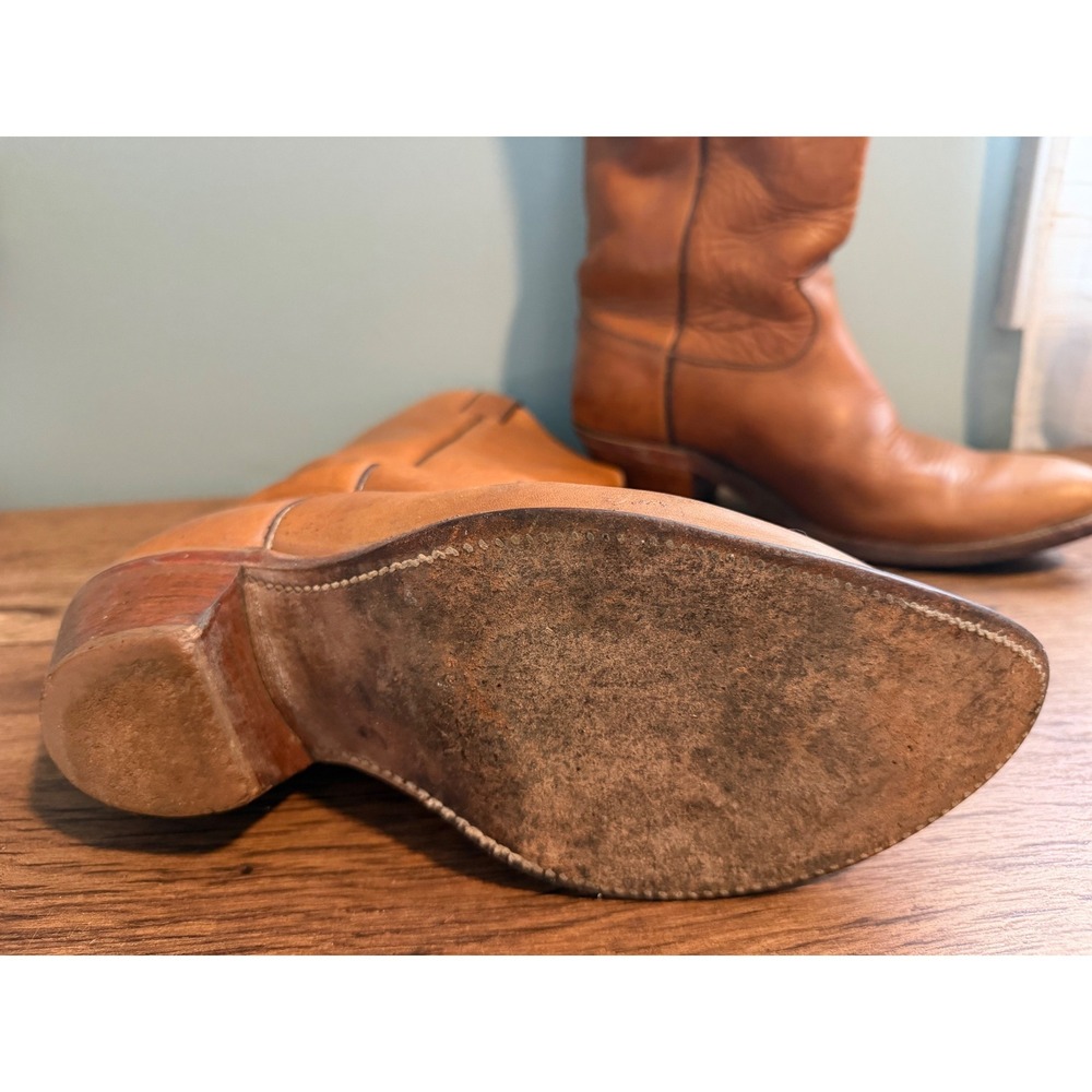 Justin Men's Size 9 EE #1106 Mulehide Tan Leather Cowboy Boots USA Made Vintage - Picture 5 of 15